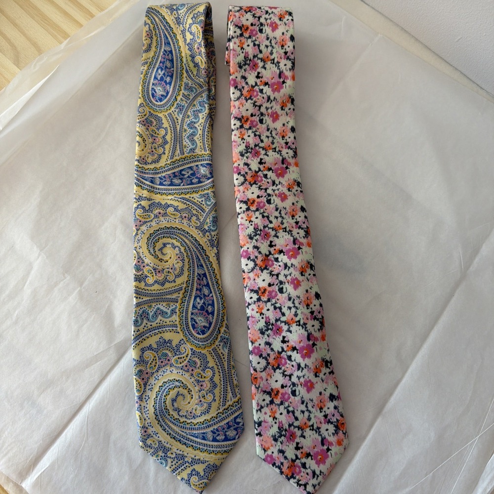 Necktie 2 Men's Pink Floral Blue Paisley‎ Micro Print Nature Boho Spring Easter